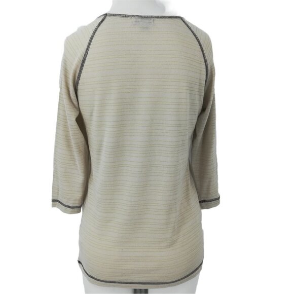 One World Raglan Sleeve Knit Top Size S Ethnic Geometric 3/4 Sleeve Gold Cream - Picture 8 of 12